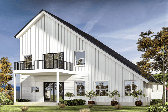 A miniature white house with a balcony for sale.